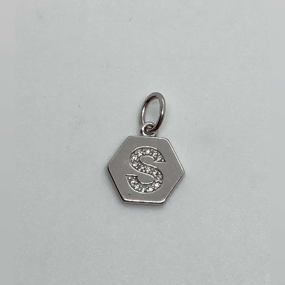 Origami Owl 925 Sterling Silver CZ Letter S Hexagon Pendant Charm | 15mm